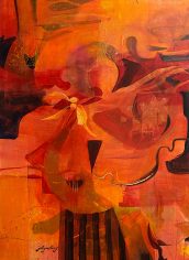 Judy Bjorling, "Firebird II" Judy Bjorling, "Firebird II" Acrylic, collage, gold leaf on canvas, 36x24, $895