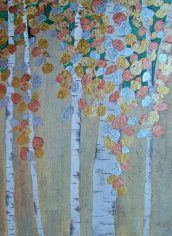 Marne Jensen, "Autumn Coins" Marne Jensen, "Autumn Coins" Acrylic & metallic leaf on canvas, 24x18, $750