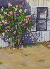 Steve Momii "Down the Street" Steve Momii "Down the Street" Gouache on paper, 8x8, $200