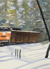 Gill McKinstry, "Dieseling through Snowy Woods" Gill McKinstry, "Dieseling through Snowy Woods" Watercolor, 11X15, $150