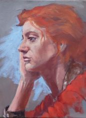 Dan Riley, "Redhead Thinking" Dan Riley, "Redhead Thinking" Oil, 12X12, NFS