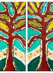 Joy Hagen, "Red Woods" Joy Hagen, "Red Woods" Encaustic/Paper/Ink&Shellac/Board, 38x36, $1,800