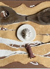 Jane Scott
"Beach Bum" Jane Scott Beach Bum Collage and Beach Found Objects 11X14 $175