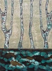 Joy Hagen
"Tree Lines;Dark Water" Joy Hagen Tree Lines Dark Water 25X38 Encaustic lace paper $3000
