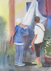 Gill McKinstry
"Examining the Fabric" Gill McKinstry Examining the Fabric Watercolor 14X11 $125